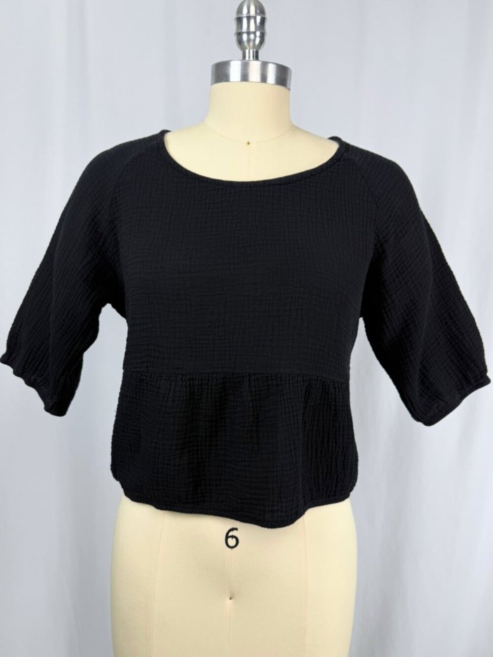 Dagg & Stacey Black Cotton Gauze Wide Cut Cropped Blouse Canadian Designer 4 S